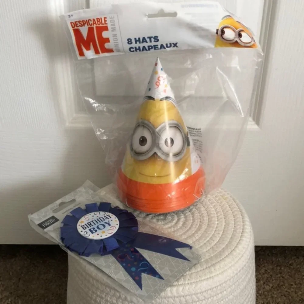 6 Birthday Minion Hats and Birthday Boy Ribbon